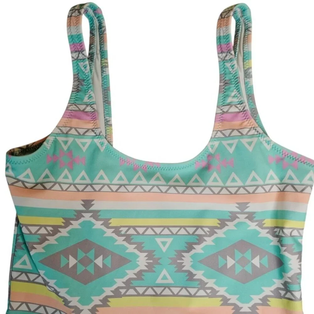Chubbies‎ Oasis One Piece Swimsuit Scoop Back Pastel Aztec Tribal Print Womens S